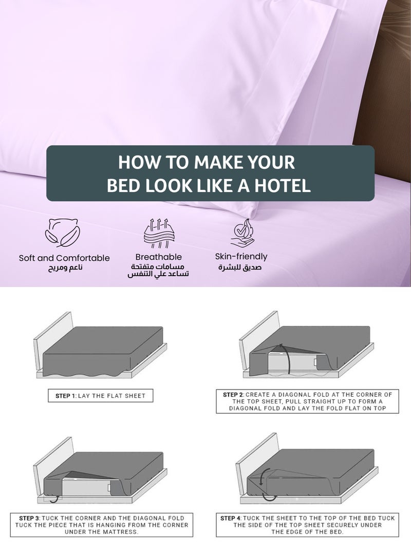 REST 3-Piece Light Purple Plush 160x220  Flat Bedsheet Set Includes 1 Deep Pocket Flat Bedsheet and 2 Pillow Covers, Breathable and Machine Washable - Image 5